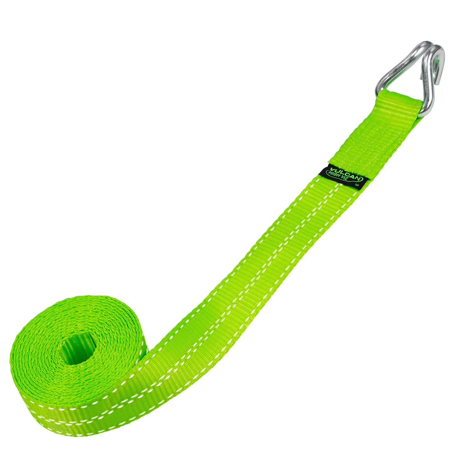 VULCAN Winch Strap with Heavy Wire Hook - 2 Inch x 15 Foot - 4 Pack - High-Viz - 3,300 Pound Safe Working Load