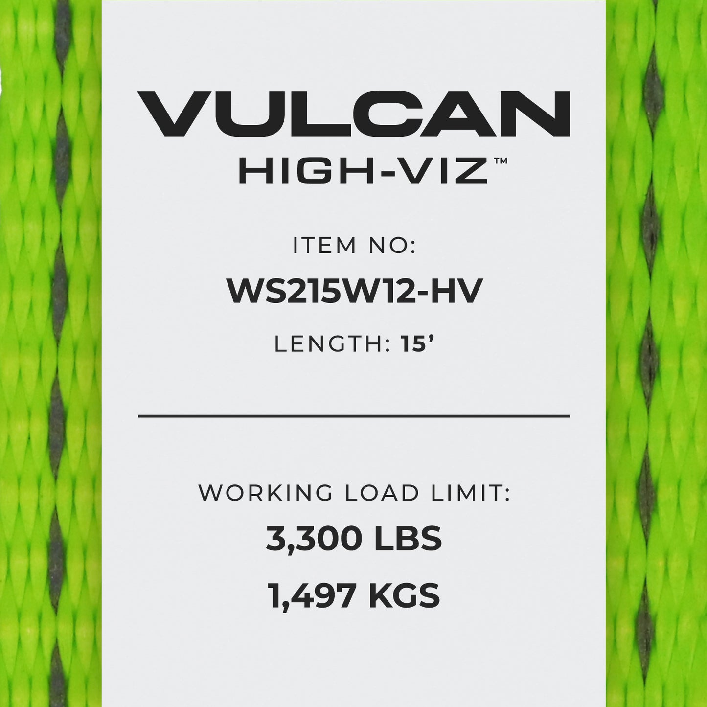 VULCAN Winch Strap with Heavy Wire Hook - 2 Inch x 15 Foot - 4 Pack - High-Viz - 3,300 Pound Safe Working Load