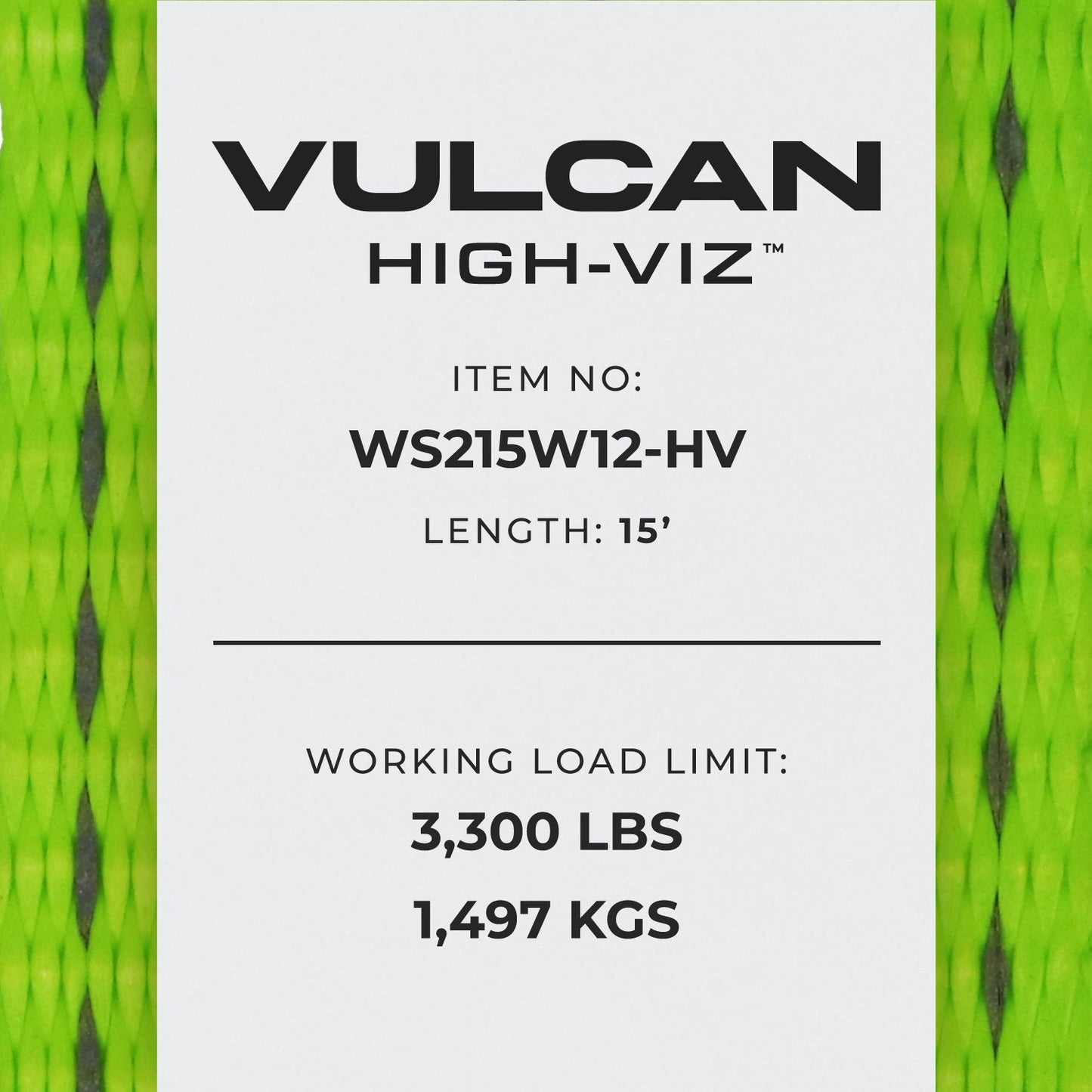 VULCAN Winch Strap with Heavy Wire Hook - 2 Inch x 15 Foot - 4 Pack - High-Viz - 3,300 Pound Safe Working Load