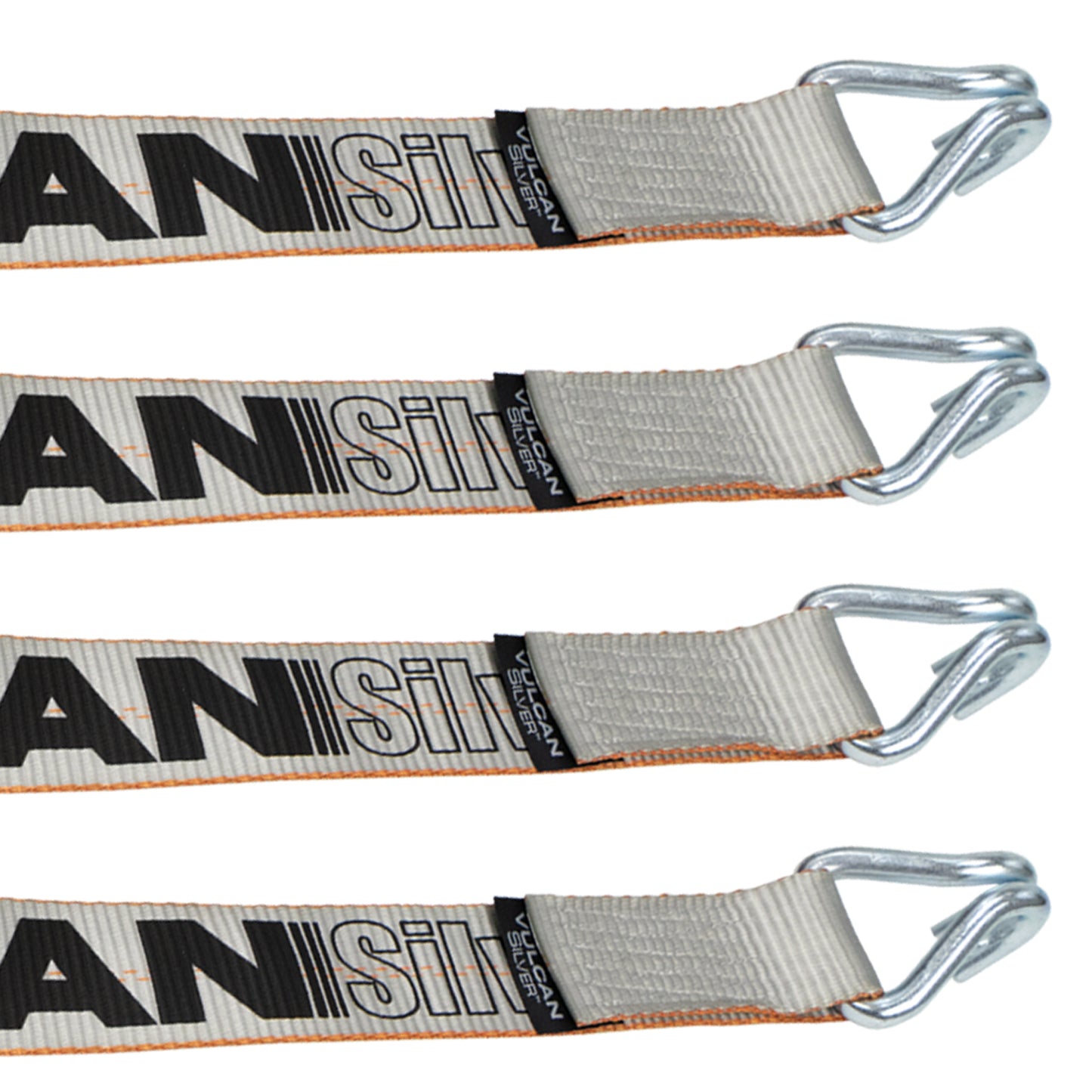 VULCAN Winch Strap with Heavy Wire Hook - 2 Inch x 15 Foot - 4 Pack - Silver Series - 3,300 Pound Safe Working Load