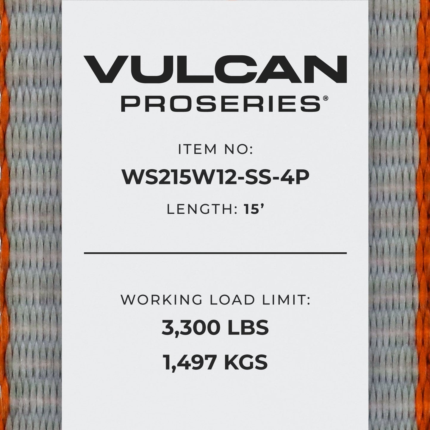 VULCAN Winch Strap with Heavy Wire Hook - 2 Inch x 15 Foot - 4 Pack - Silver Series - 3,300 Pound Safe Working Load