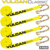 VULCAN Winch Strap with Chain Anchor - 2 Inch x 27 Foot - 4 Pack - Classic Yellow - 3,600 Pound Safe Working Load