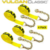 VULCAN Winch Strap with Chain Anchor - 2 Inch x 27 Foot - 4 Pack - Classic Yellow - 3,600 Pound Safe Working Load