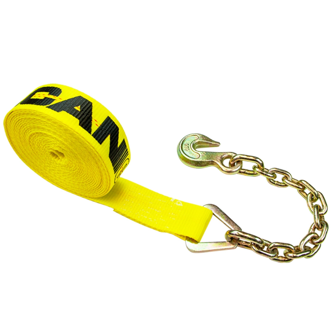 VULCAN Winch Strap with Chain Anchor - 2 Inch x 30 Foot - Classic Yellow - 3,600 Pound Safe Working Load