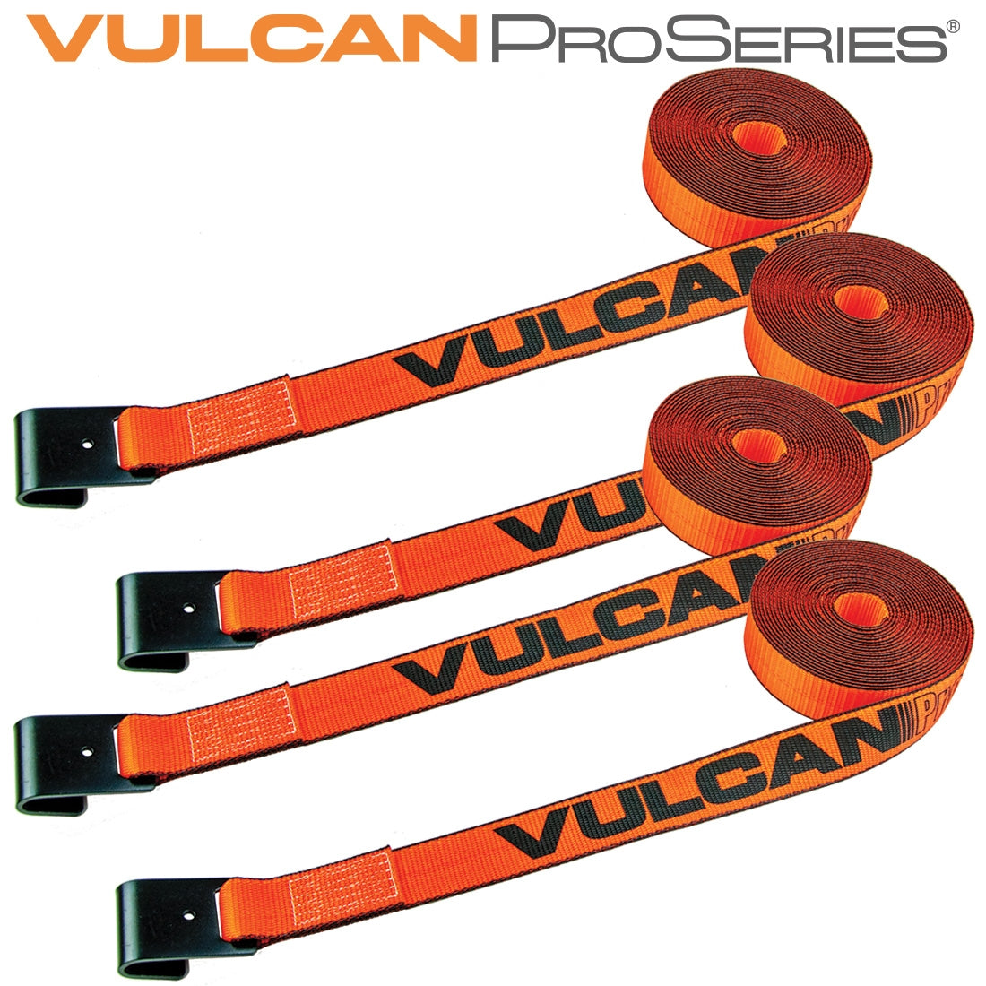 VULCAN Winch Strap with Flat Hook - 2 Inch x 27 Foot, 4 Pack - PROSeries - 3,300 Pound Safe Working Load