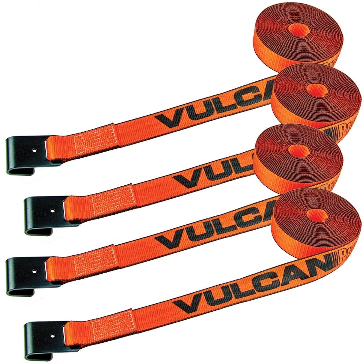 VULCAN Winch Strap with Flat Hook - 2 Inch x 30 Foot - 4 Pack - PROSeries - 3,300 Pound Safe Working Load