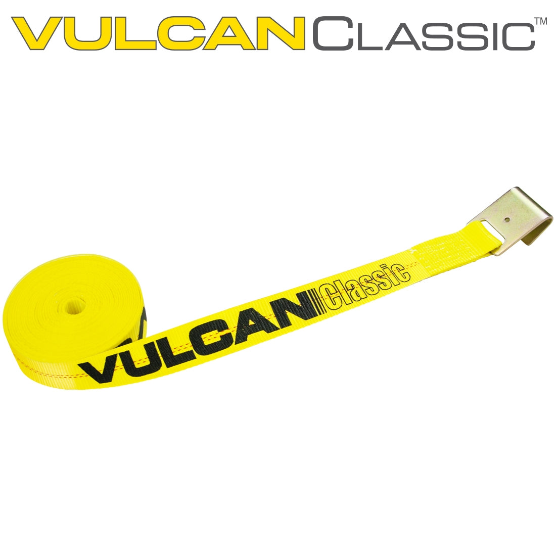 Scratch And Dent VULCAN Winch Strap with Flat Hook - 2 Inch x 40 Foot - Classic Yellow - 3,300 Pound Safe Working Load