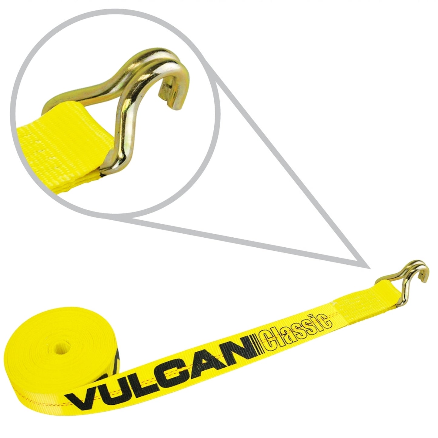 VULCAN Winch Strap with Wire Hook - 2 Inch x 27 Foot - 4 Pack - Classic Yellow - 3,300 Pound Safe Working Load