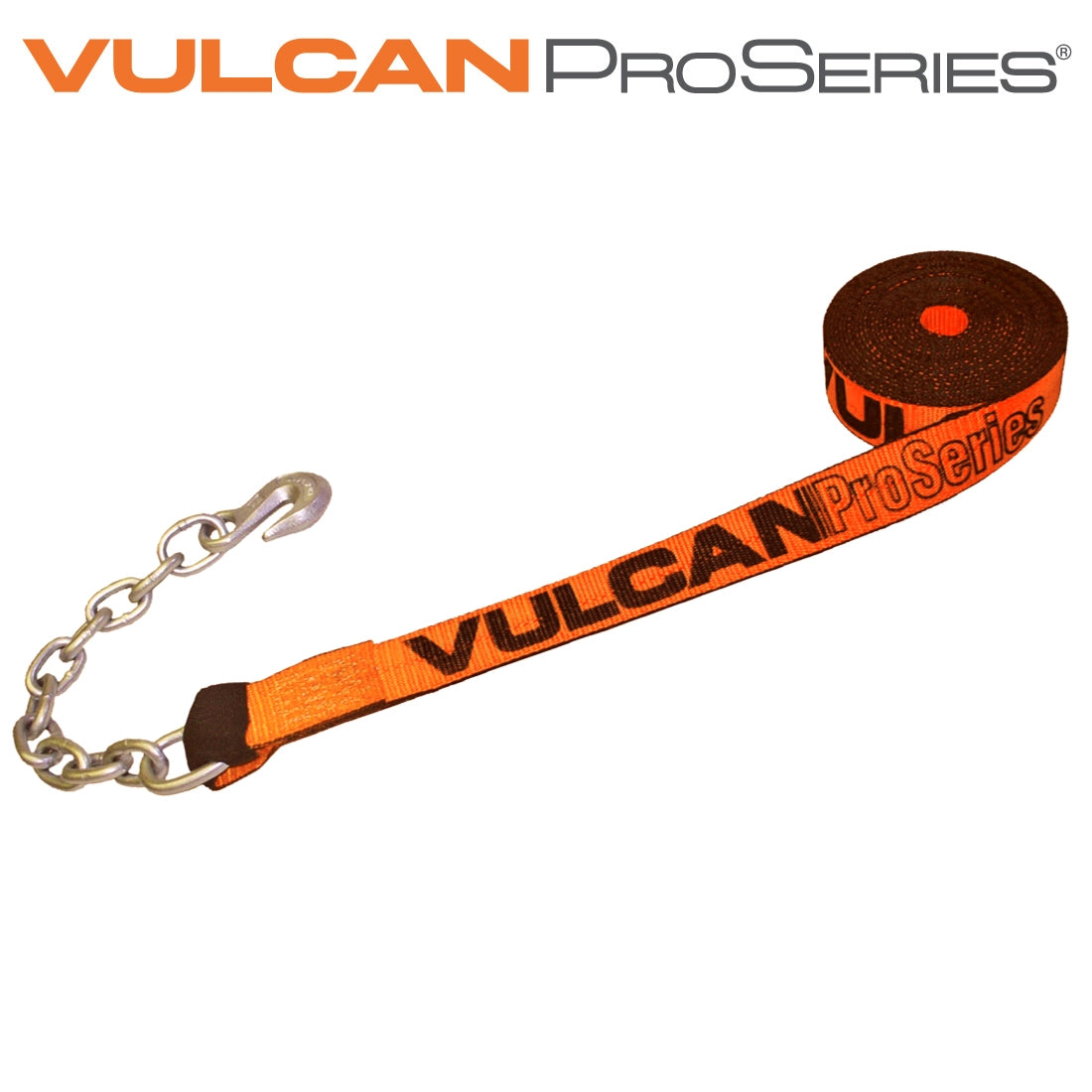 VULCAN Winch Strap with Chain Anchor - 2 Inch x 30 Foot - PROSeries - 3,600 Pound Safe Working Load