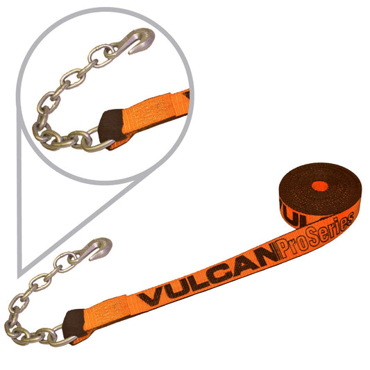 VULCAN Winch Strap with Chain Anchor - 2 Inch x 27 Foot - PROSeries - 3,600 Pound Safe Working Load