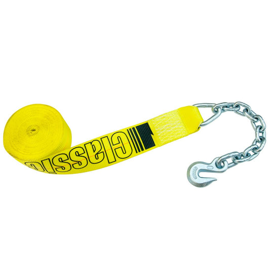 VULCAN Winch Strap with Chain Anchor - 3 Inch - Classic Yellow - 5,000 Pound Safe Working Load