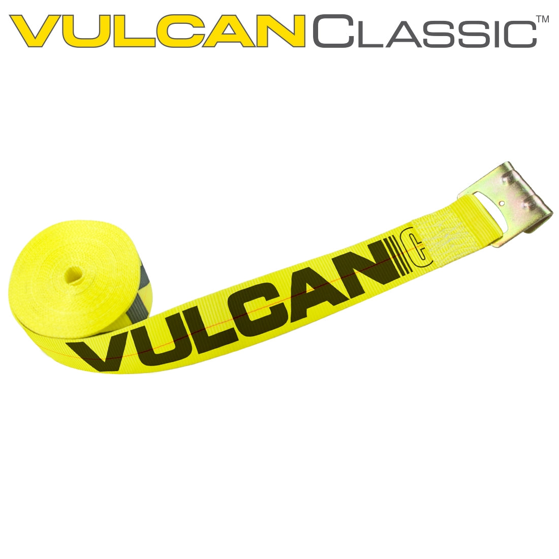 VULCAN Winch Strap with Flat Hook - 3 Inch x 27 Foot - Classic Yellow - 5,000 Pound Safe Working Load