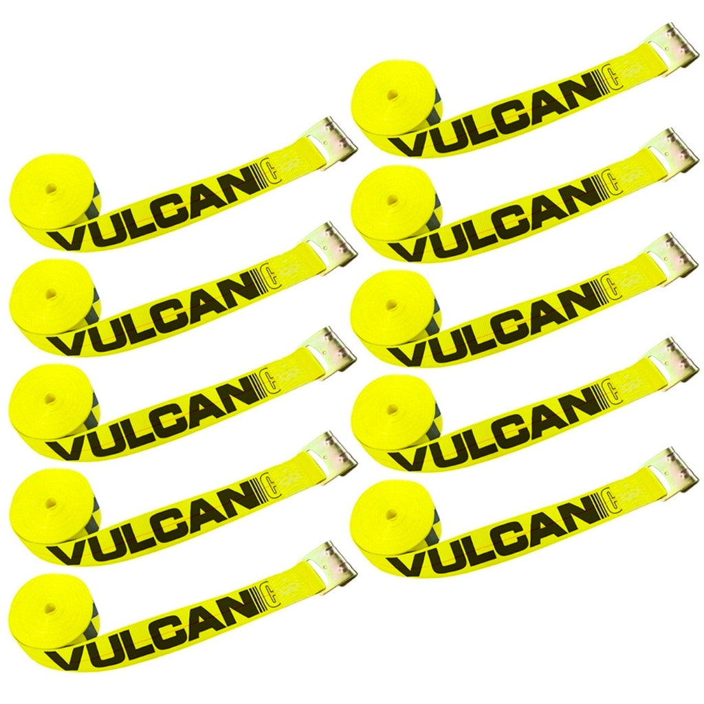 VULCAN Winch Strap with Flat Hook - 3 Inch, 10 Pack - Classic Yellow - 5,000 Pound Safe Working Load