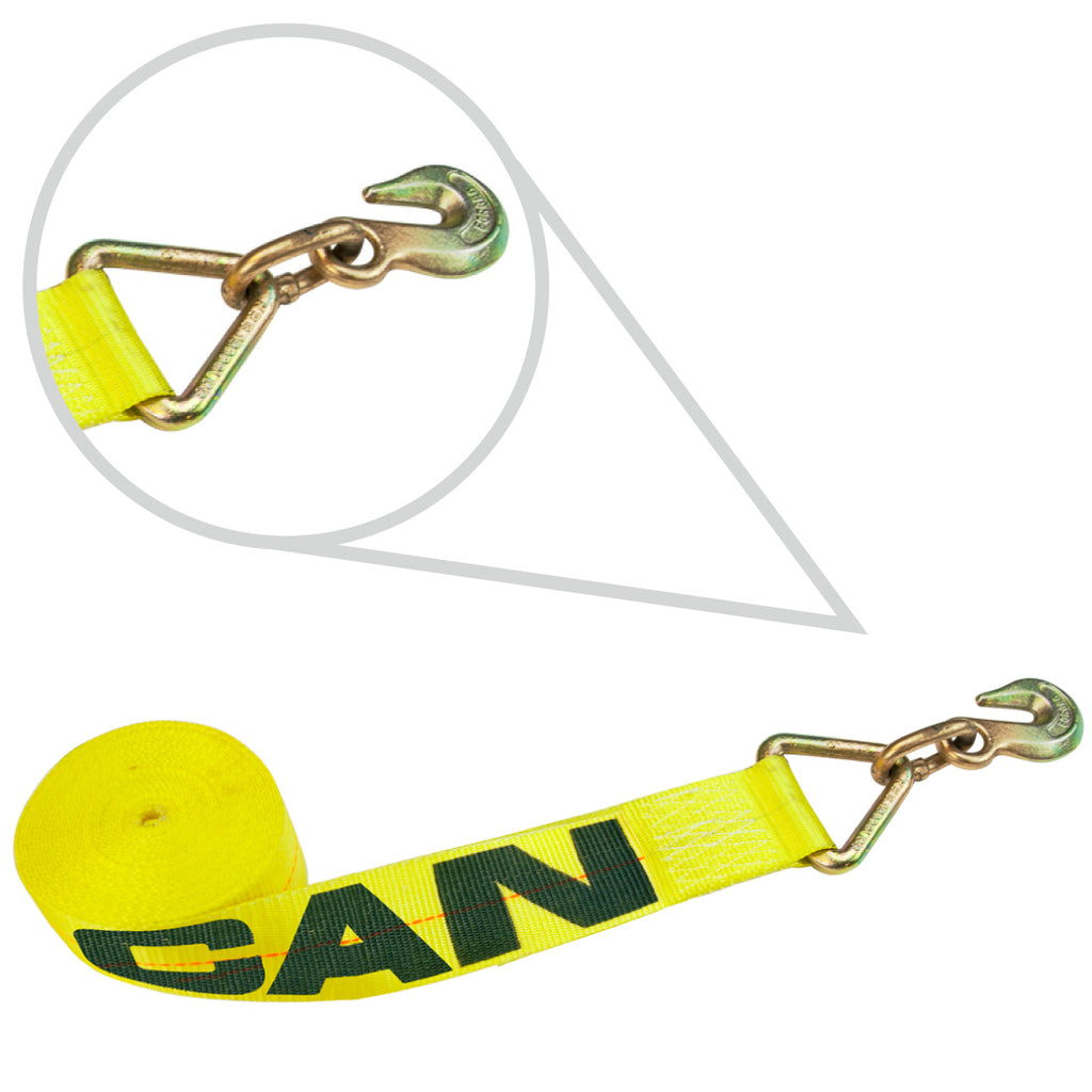 VULCAN Winch Strap with Grab Hook - 3 Inch x 30 Foot - Classic Yellow - 5,000 Pound Safe Working Load