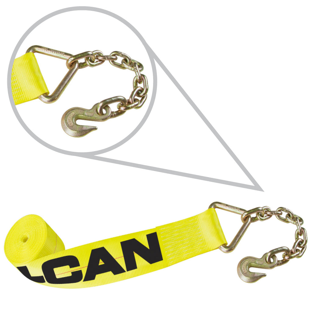 VULCAN Winch Strap with Chain Anchor - 4 Inch x 40 Foot - Classic Yellow - 5,400 Pound Safe Working Load