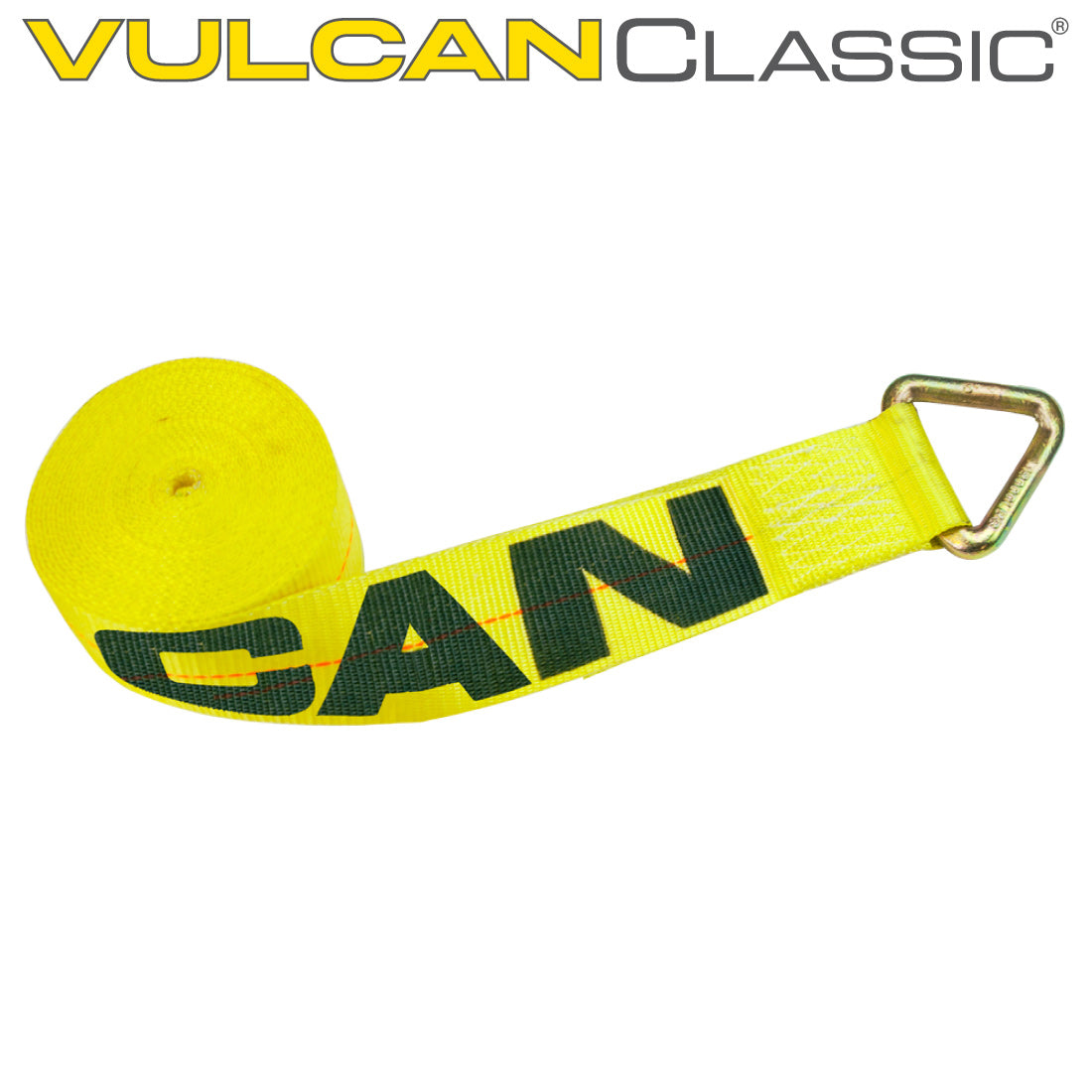 VULCAN Winch Strap with D Ring - 4 Inch x 30 Foot - Classic Yellow - 5,400 Pound Safe Working Load