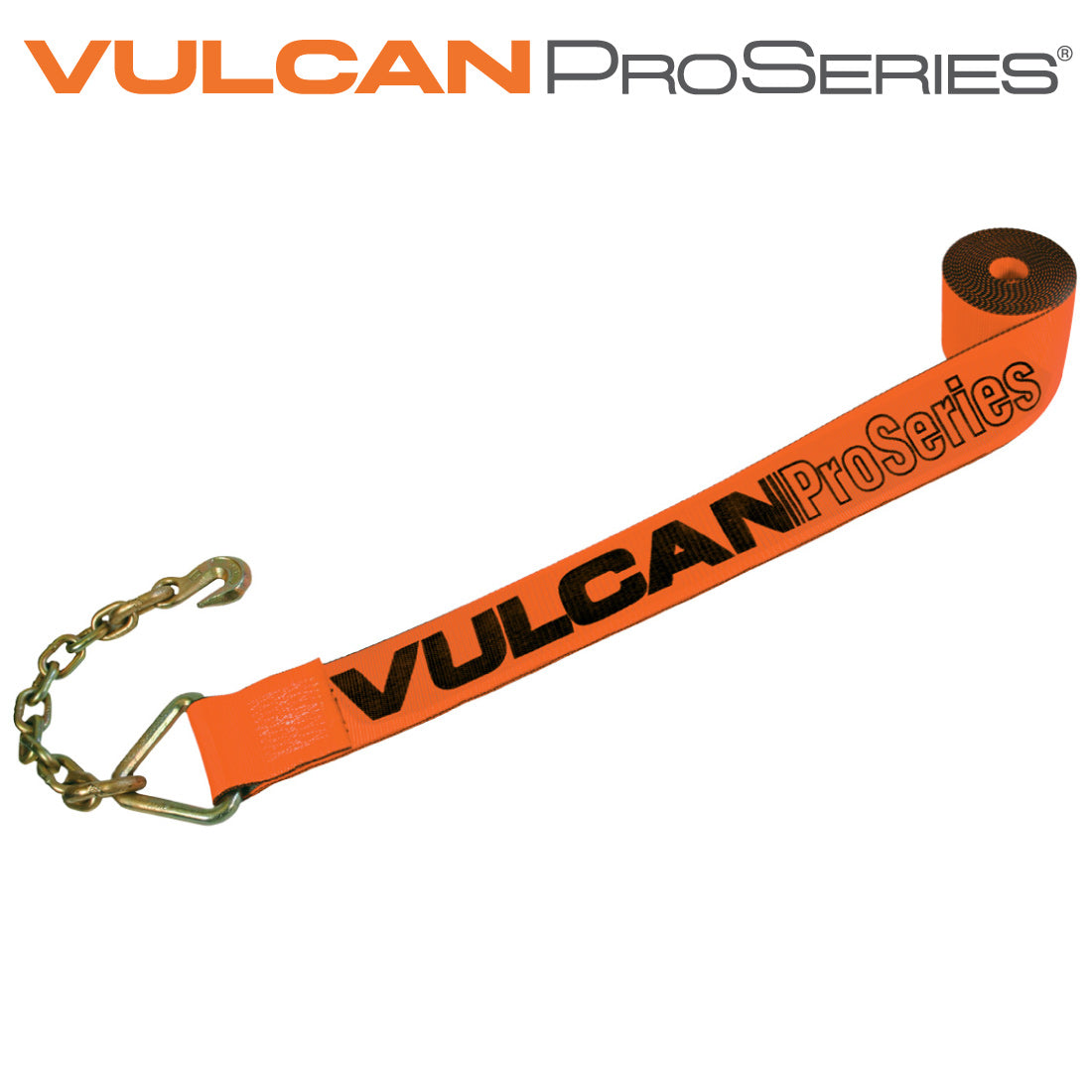 VULCAN Winch Strap with Chain Anchor - 4 Inch x 30 Foot - PROSeries - 6,600 Pound Safe Working Load