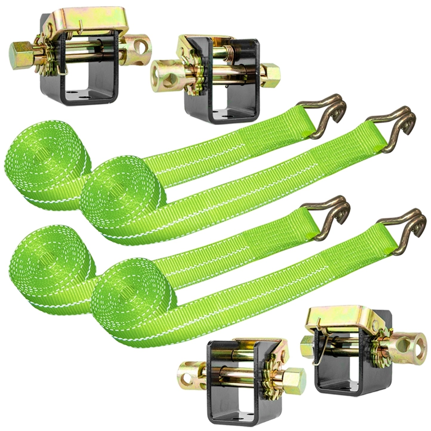 VULCAN Lashing Winch and Winch Strap Kit - 2 Inch - High-Viz - 3,300 Pound Safe Working Load