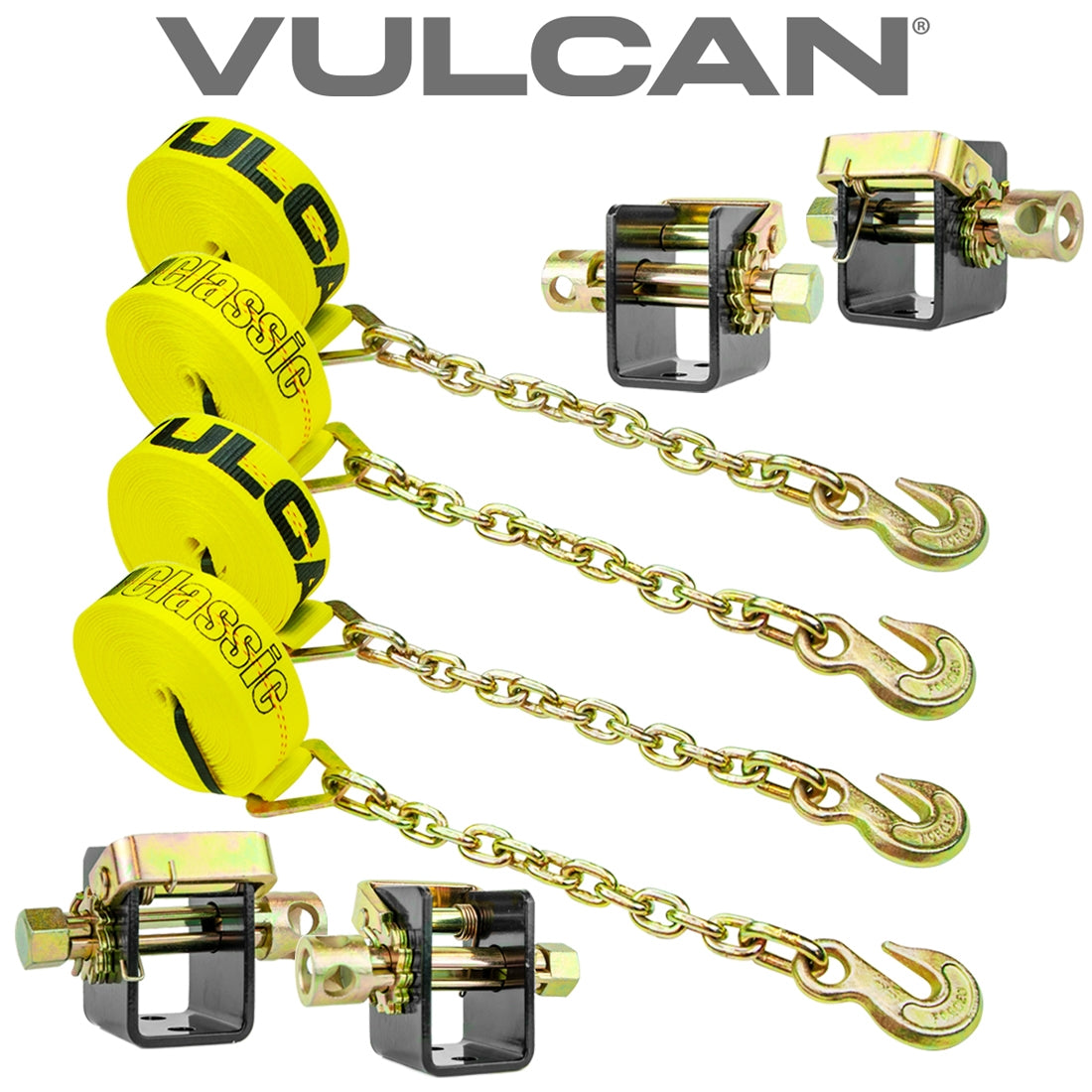 VULCAN Lashing Winch and Chain Anchor Winch Strap Kit - 2 Inch - 3,300 Pound Safe Working Load