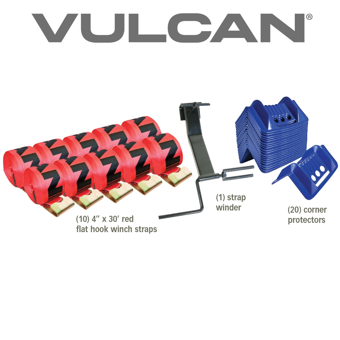 VULCAN Flat Hook Winch Strap Kit - 4 Inch x 30 Foot - Red - 5,000 Pound Safe Working Load