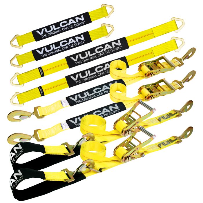 VULCAN Ultimate Axle Tie Down Kits - Include (2) 22 Inch Axle Straps, (2)  36 Inch Axle Straps, (2) 96 Inch Snap Hook Ratchet Straps, and (2) 112 Inch