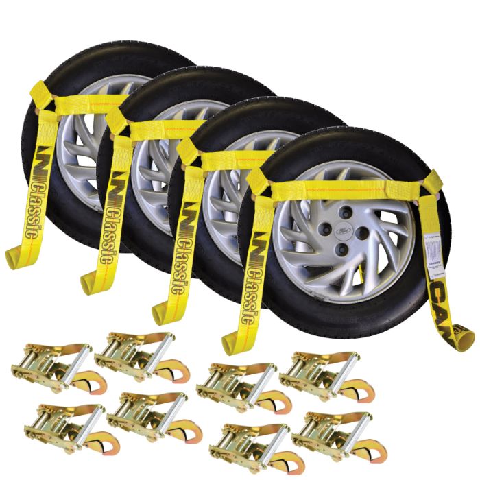 4 Pack Car Trailer Hauler Ratchet Tie Downs with Flat Hooks for Truck SUV 