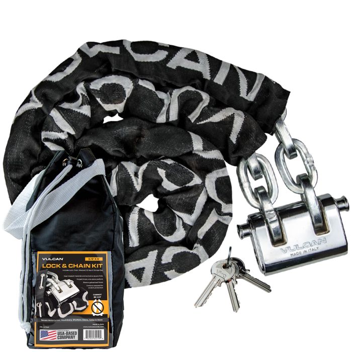 VULCAN Security Chain and Lock Kit Premium Case Hardened 3 8 Inch x 6 Foot 2 Inches Chain Cannot Be Cut with Bolt Cutters or Hand Tools