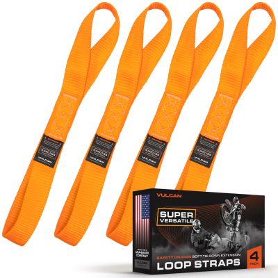 VULCAN Soft Loop Straps - 1.6" x 17" - 3X Stronger Than 1" Straps - Orange - (4) Loop Tie Down Extension Straps - Attach To Handlebars, Struts, Axles - For ATVs, UTVs, Snowmobiles, Jet Skis