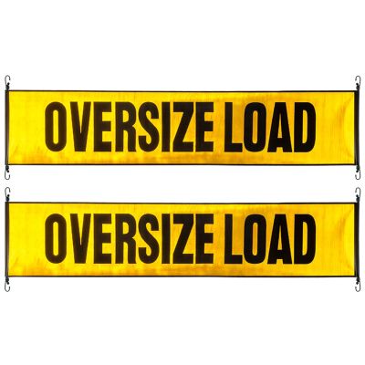 VULCAN Oversize Load Banner with Heavy Duty Stretch Cords and Metal Hooks - 2 Pack - Reflective - 18 Inch x 84 Inch